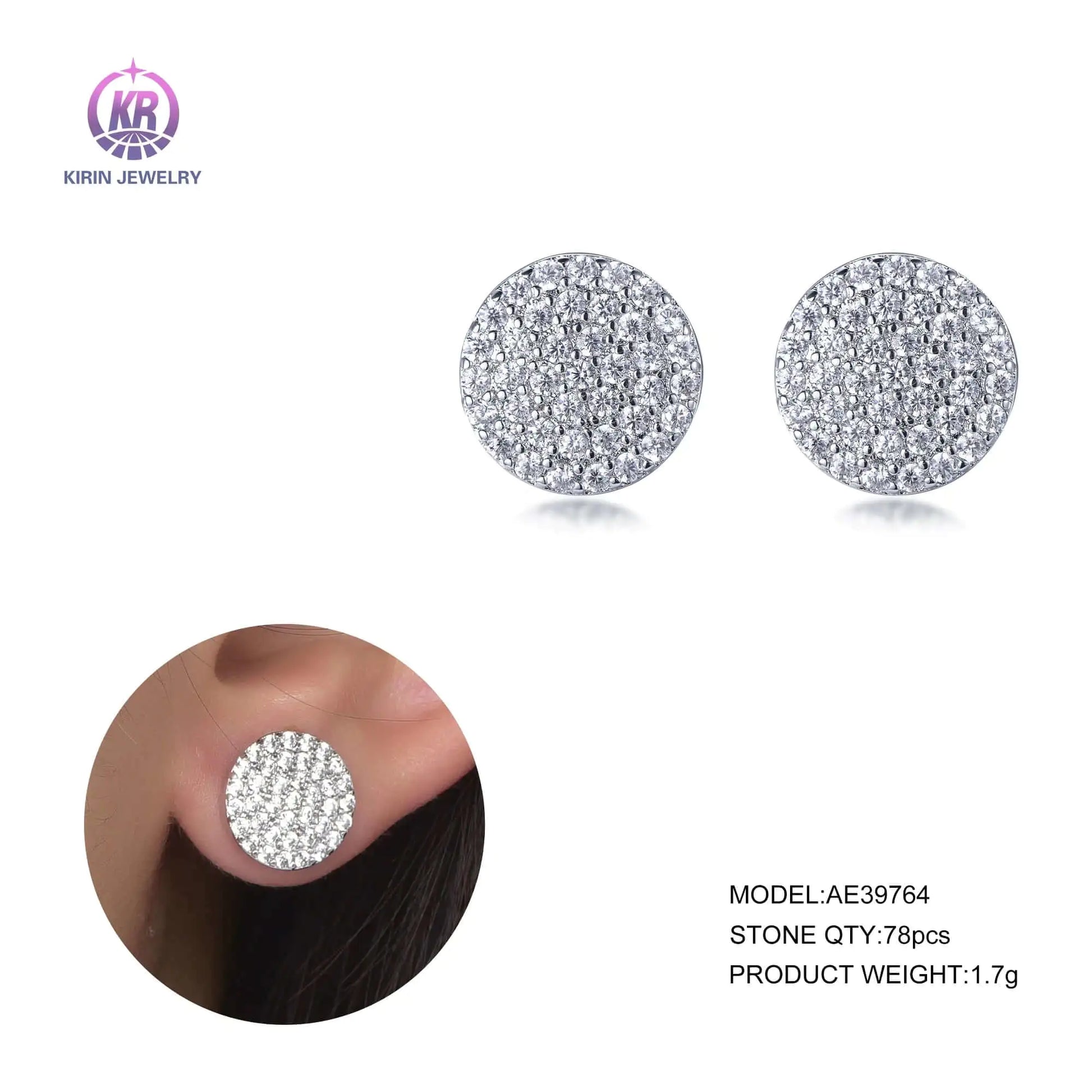 925 Sterling Silver Rhodium Plated CZ Round Cut Cluster Stud Earrings for Women