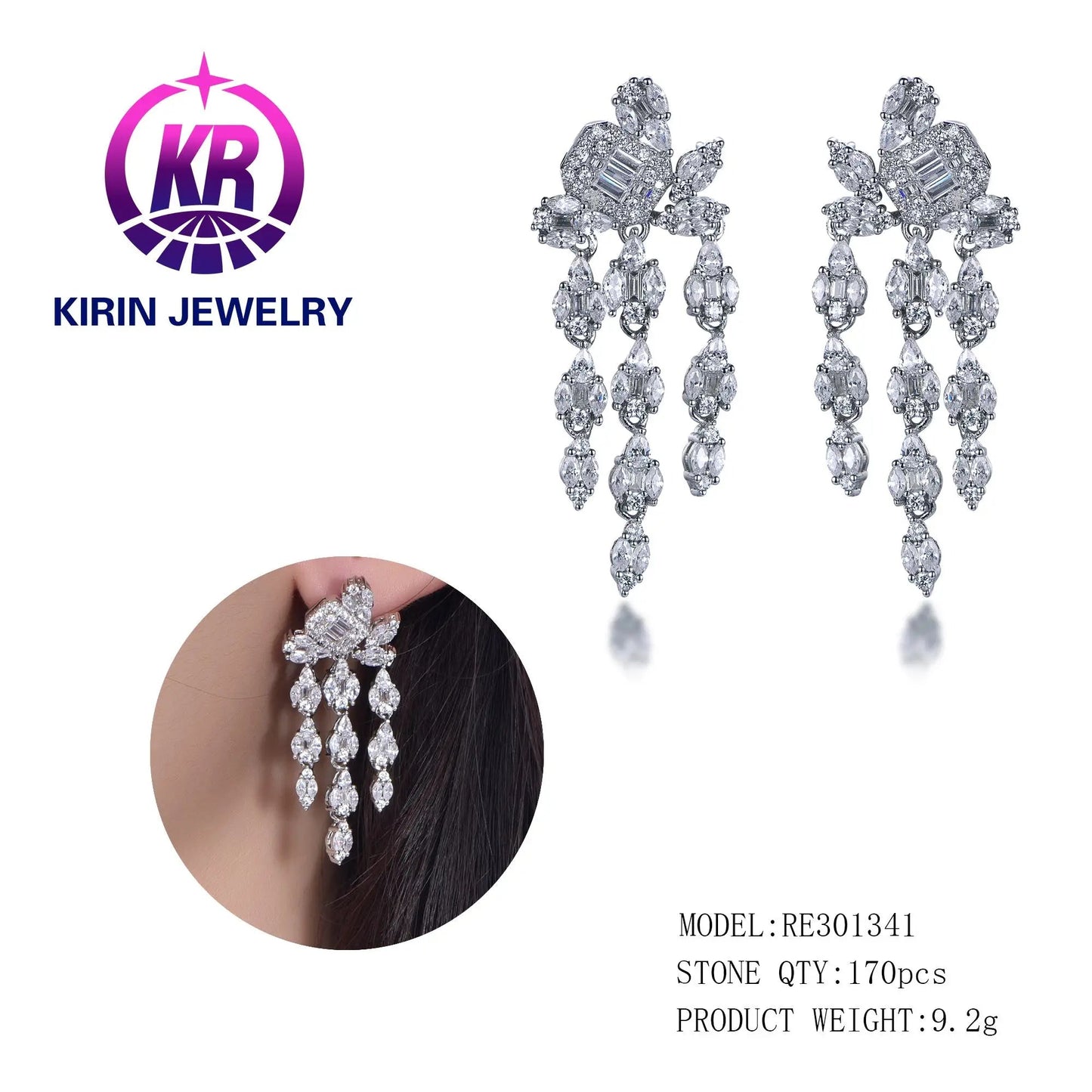 925 Sterling Silver Rhodium Plated CZ Tassel Long Drop Earrings for Women