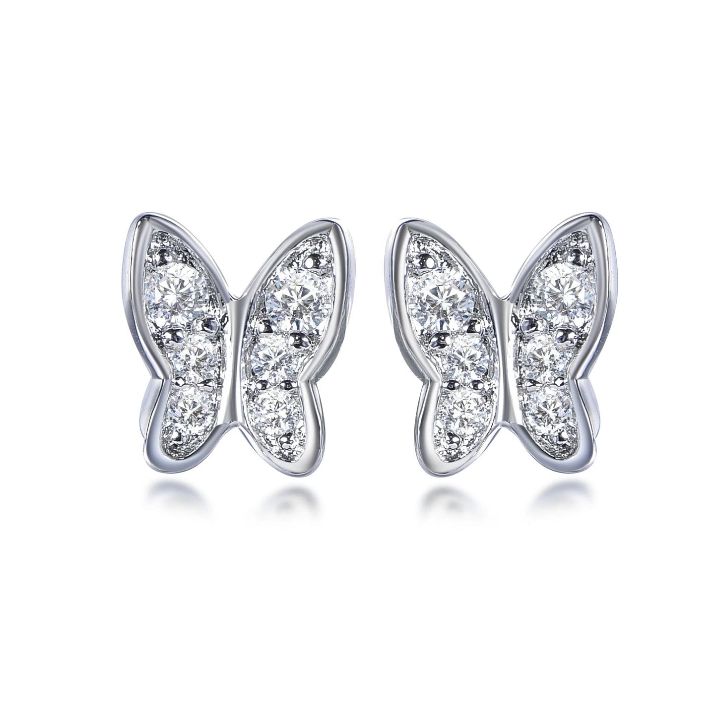 925 Sterling Silver Rhodium Plated Micro Pave CZ Butterfly Stud Earrings