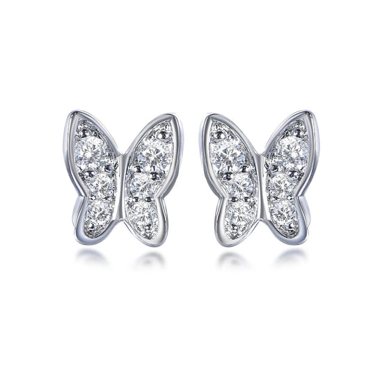 925 Sterling Silver Rhodium Plated Micro Pave CZ Butterfly Stud Earrings