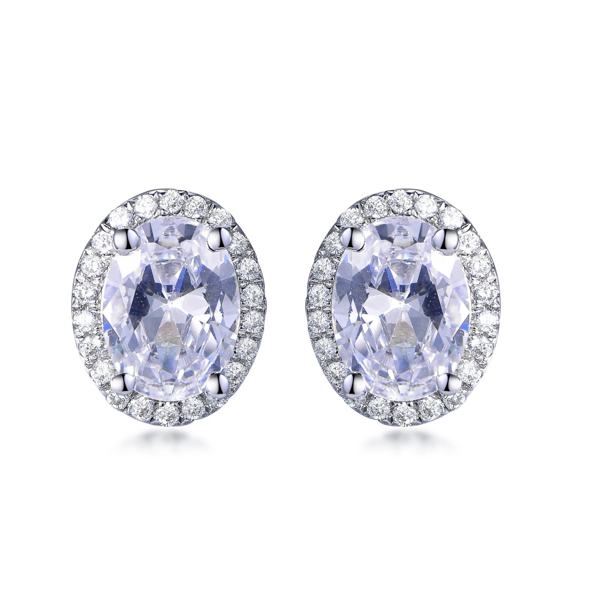 925 Sterling Silver Rhodium Plated Oval CZ Halo Stud Earrings