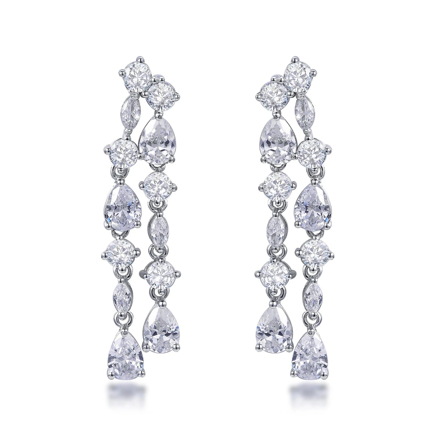 925 Sterling Silver Rhodium Plated Pear Cut CZ Bridal Drop Earrings