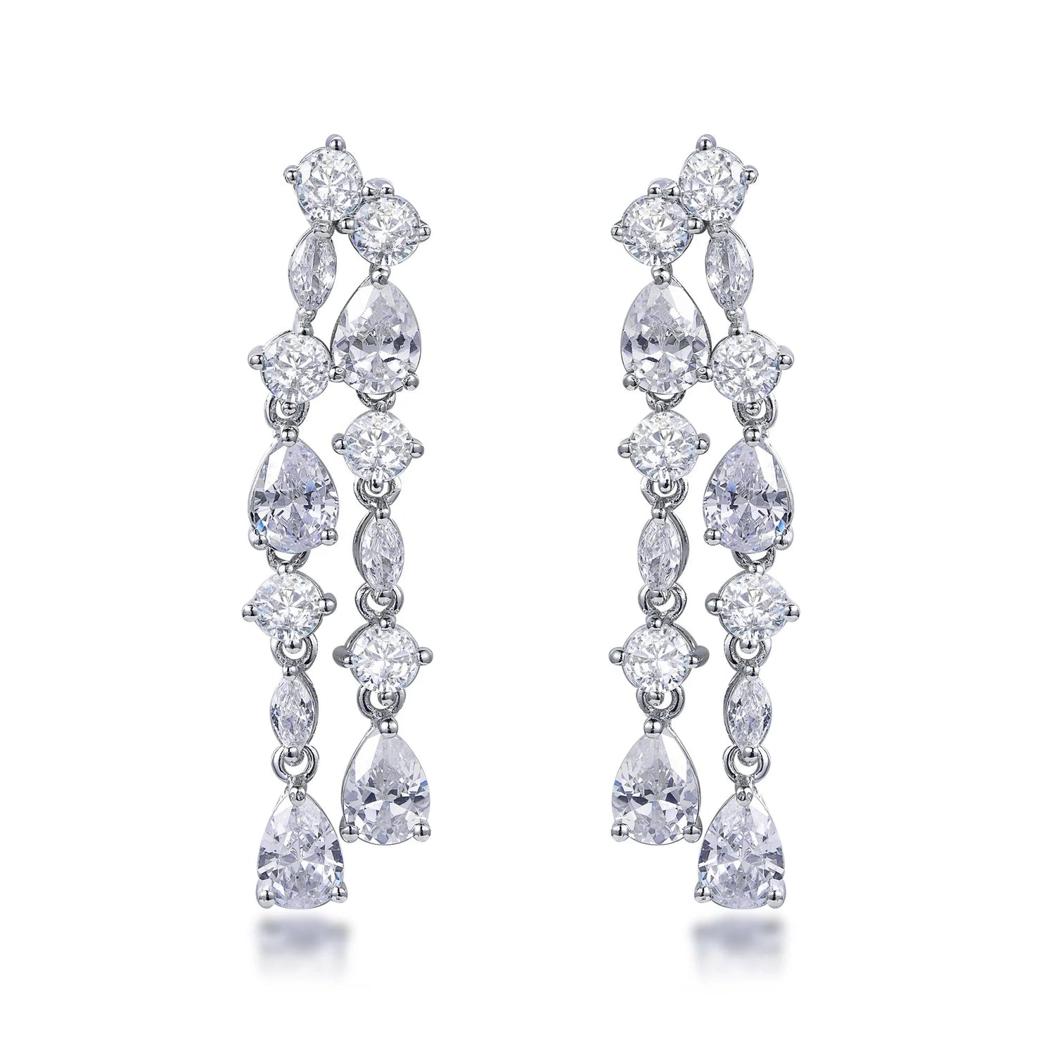 925 Sterling Silver Rhodium Plated Pear Cut CZ Bridal Drop Earrings