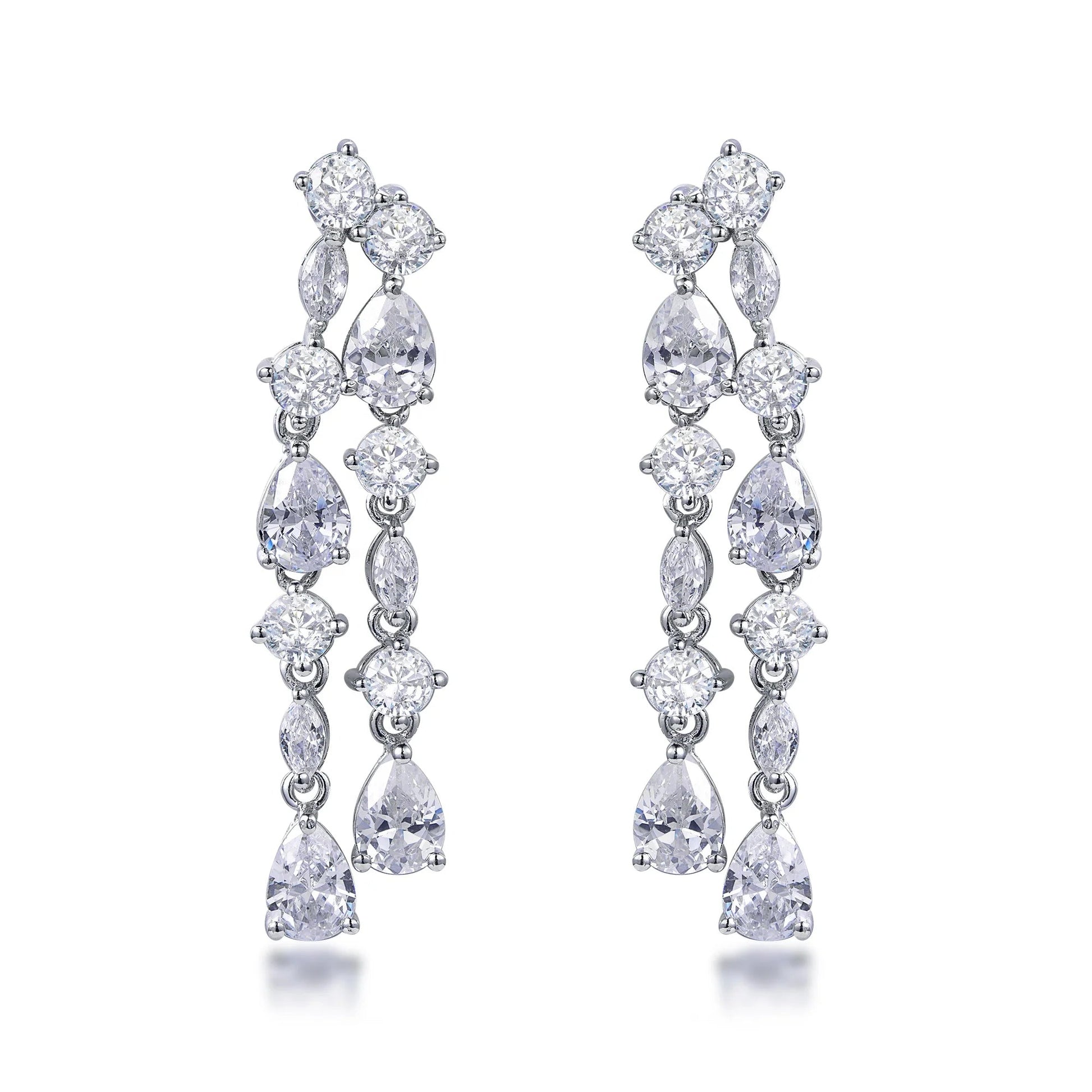 925 Sterling Silver Rhodium Plated Pear Cut CZ Bridal Drop Earrings