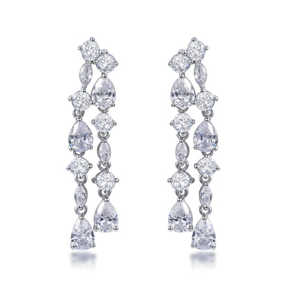 925 Sterling Silver Rhodium Plated Pear Cut CZ Bridal Drop Earrings