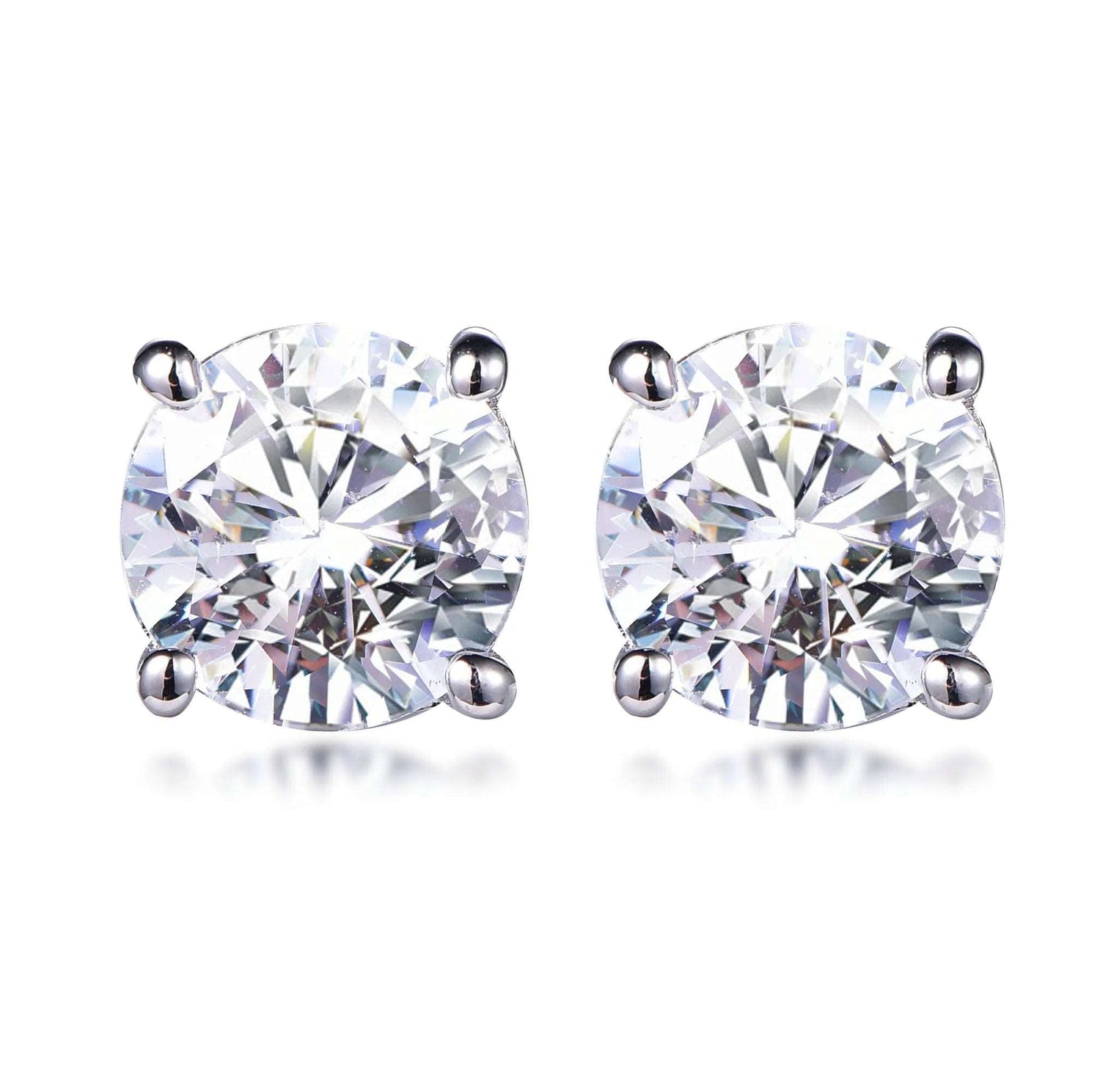925 Sterling Silver Rhodium Plated Round Mossanite Solitaire Stud Earrings