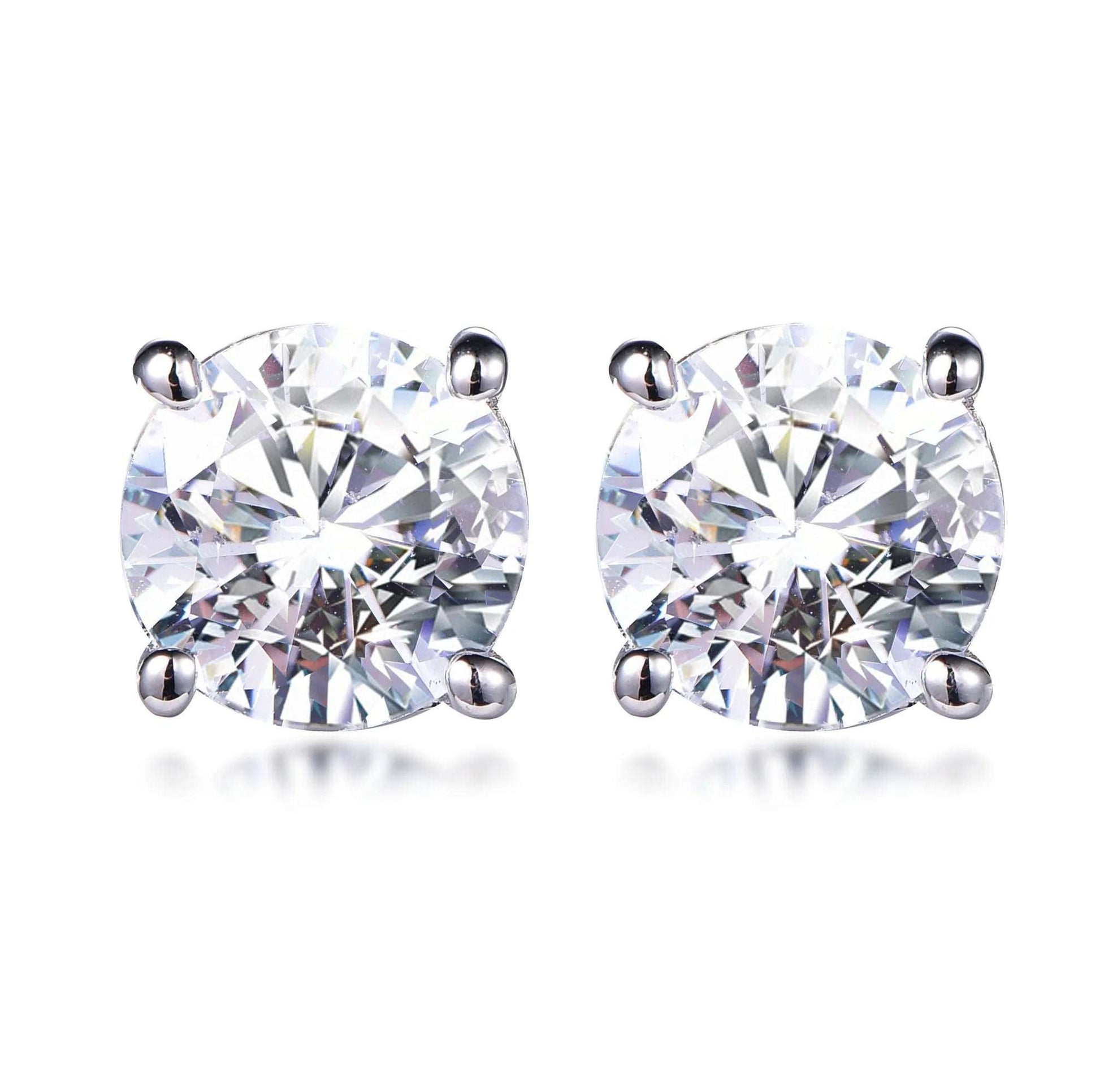 925 Sterling Silver Rhodium Plated Round Mossanite Solitaire Stud Earrings