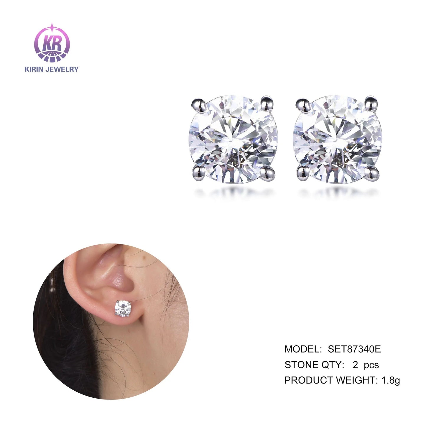 925 Sterling Silver Rhodium Plated Round Mossanite Solitaire Stud Earrings for Women