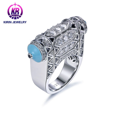 925 Sterling Silver Ring Women's Enamel Blue Natural Blue Sapphire Birthday Jewelry Ring Kirin Jewelry