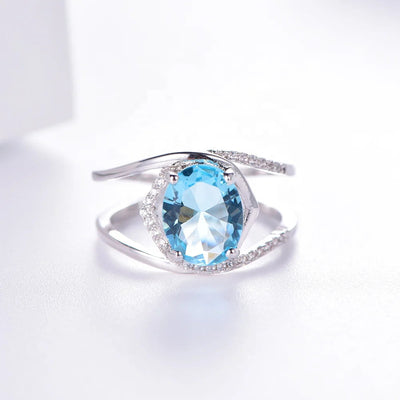 925 Sterling Silver Rings Oval Shape Glass Band Ring Kirin Jewelry