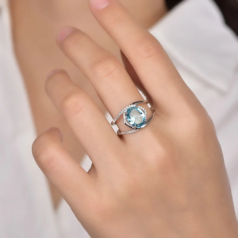925 Sterling Silver Rings Oval Shape Glass Band Ring Kirin Jewelry