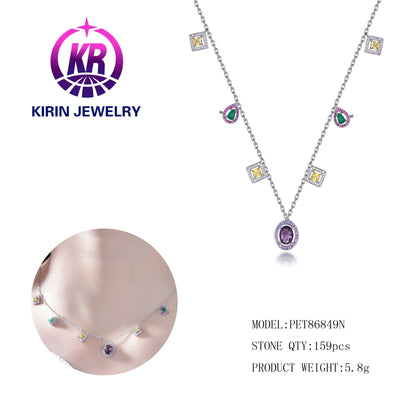 925 Sterling silver zircon gold plated gem stone fashion pendant jewelry Cubic Zirconia necklace for women Kirin Jewelry