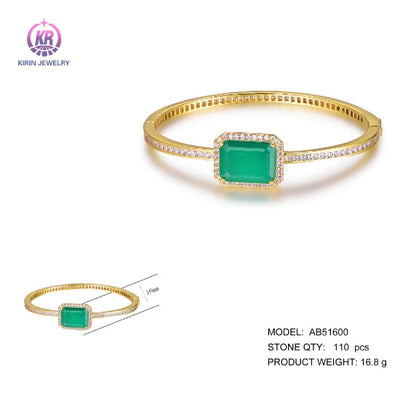 925 silve bangle with 14K gold plating emerald CZ 51600 Kirin Jewelry