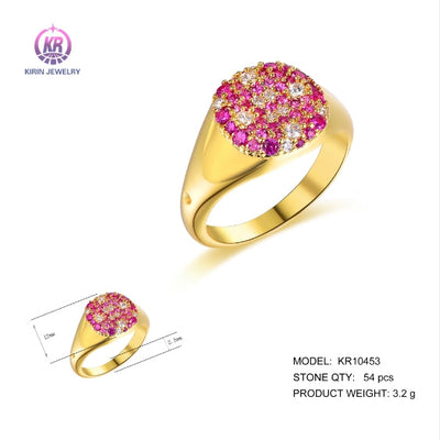 925 silve ring with 14K gold plating rose red CZ 10453 Kirin Jewelry