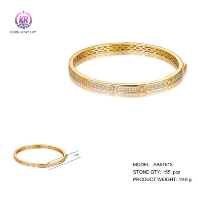 925 silver bangle with 14K gold plating CZ 51518 Kirin Jewelry