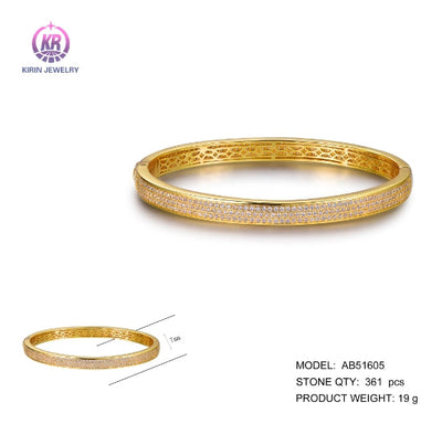 925 silver bangle with 14K gold plating CZ 51605 Kirin Jewelry