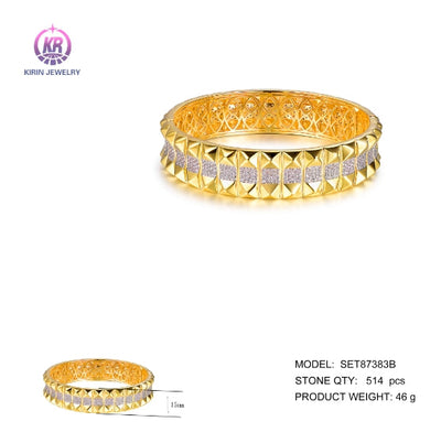 925 silver bangle with 14K gold plating CZ 87383 Kirin Jewelry