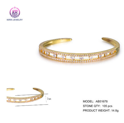 925 silver bangle with 14K gold plating CZ AB51678 Kirin Jewelry