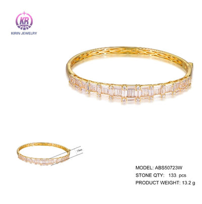 925 silver bangle with 14K gold plating baguette CZ 50723 Kirin Jewelry