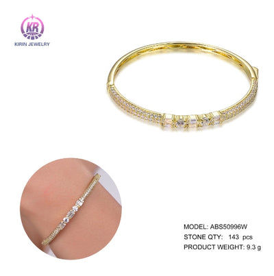925 silver bangle with 14K gold plating baguette CZ 50996 Kirin Jewelry