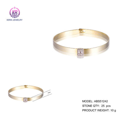 925 silver bangle with 14K gold plating baguette CZ 51242 Kirin Jewelry