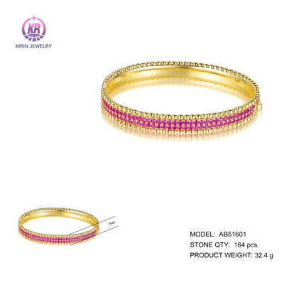 925 silver bangle with 14K gold plating rose red CZ 51601 Kirin Jewelry