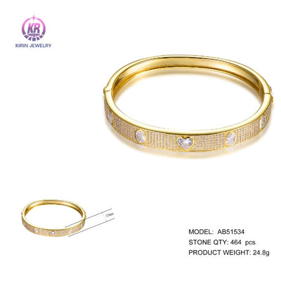 925 silver bangle with rhodium plating heart shaped CZ 51534 Kirin Jewelry