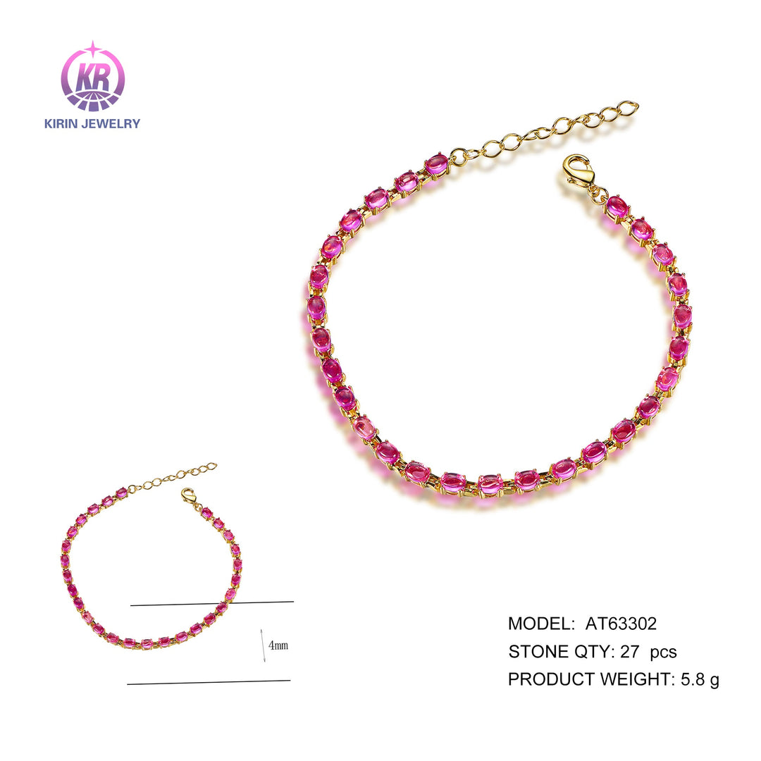 925 silver bracelet with 14K gold plating ruby CZ AT63302