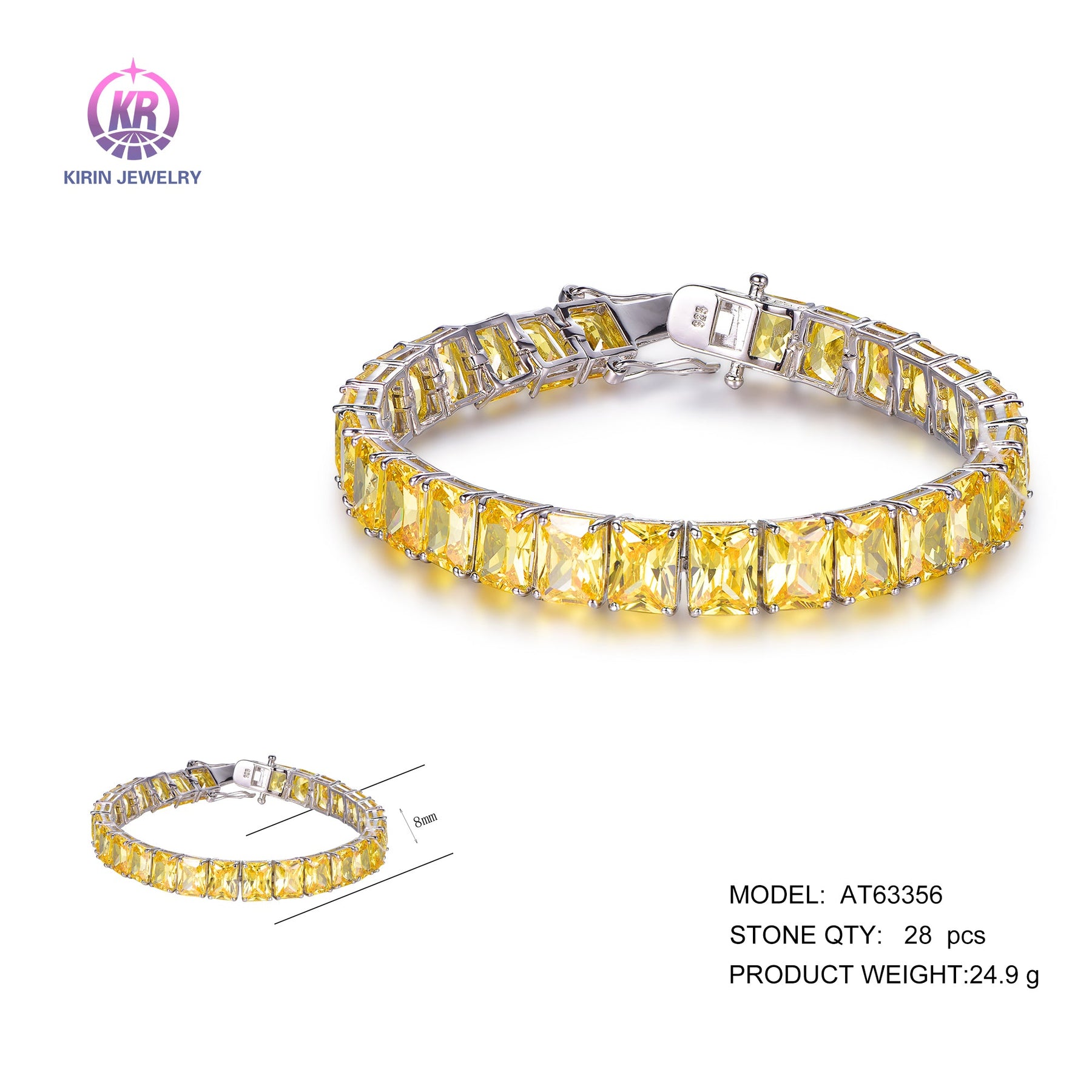 925 silver bracelet with 14K gold plating yellow CZ AT63356