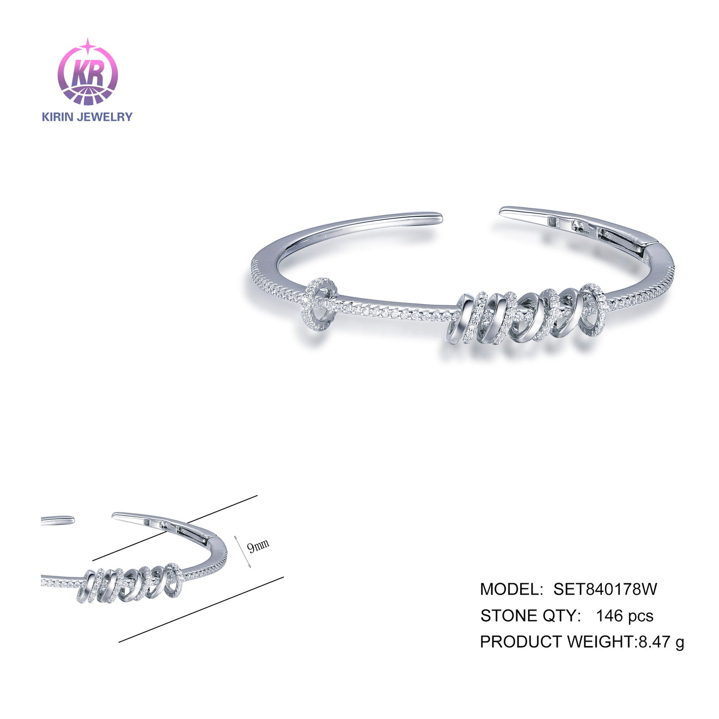 925 silver bracelet with rhodium plating CZ SET84017BW Kirin Jewelry
