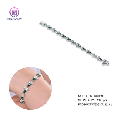 925 silver bracelet with rhodium plating emerald CZ 87069 Kirin Jewelry