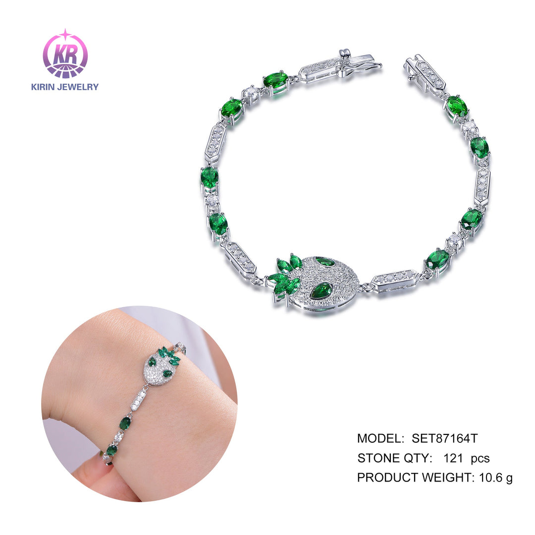 925 silver bracelet with rhodium plating emerald CZ 87164
