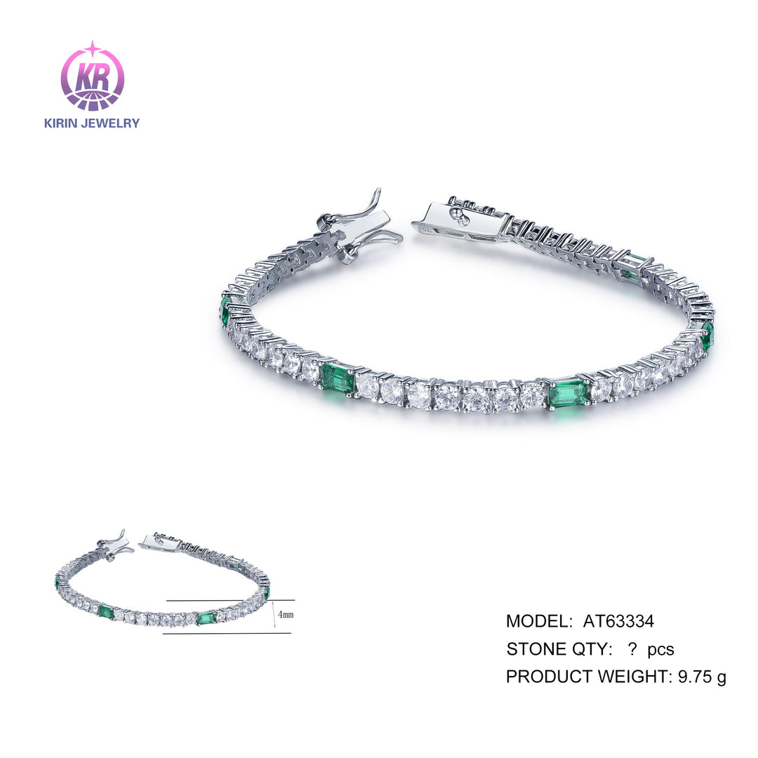 925 silver bracelet with rhodium plating emerald CZ AT63334