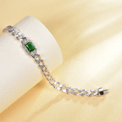 925 silver bracelet with rhodium plating emerald CZ AT63636 Kirin Jewelry