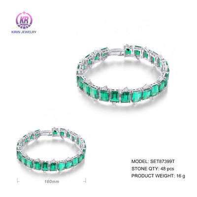 925 silver bracelet with rhodium plating emerald CZ SET87399T Kirin Jewelry