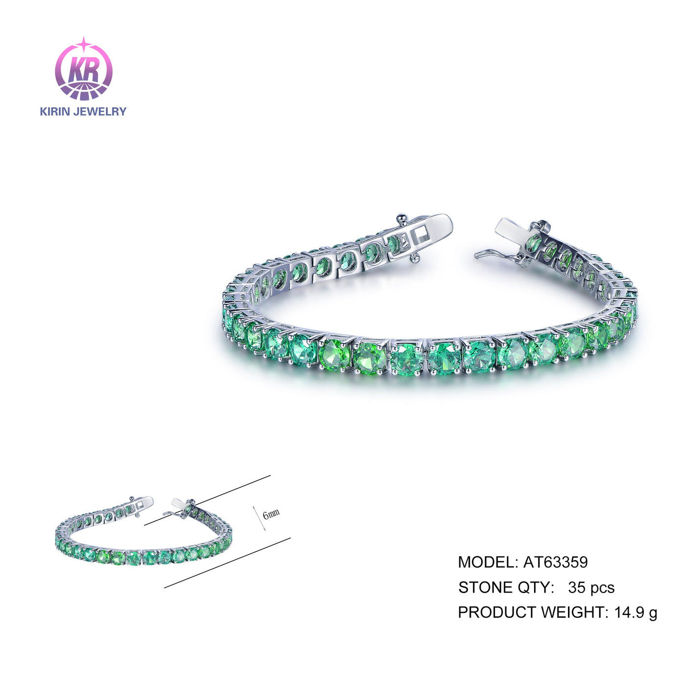 925 silver bracelet with rhodium plating light green CZ AT63359 Kirin Jewelry