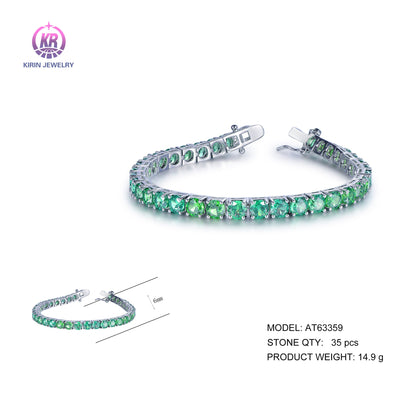 925 silver bracelet with rhodium plating light green CZ AT63359 Kirin Jewelry