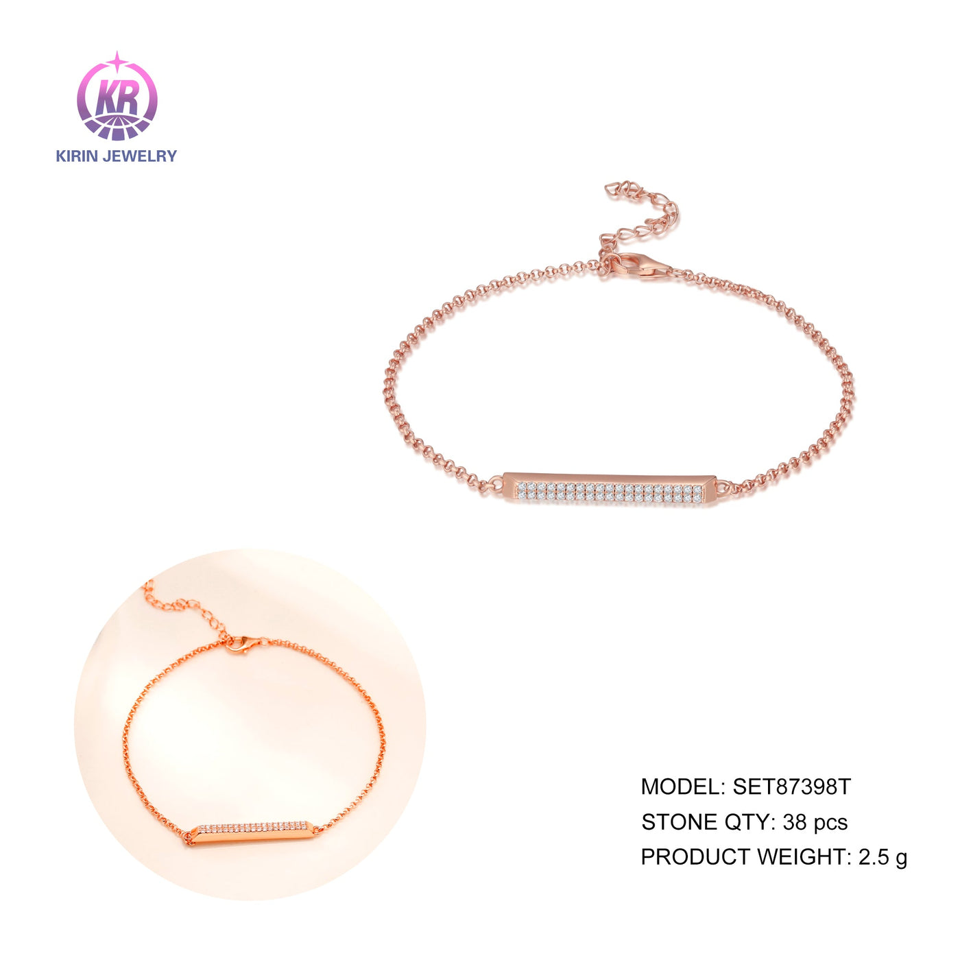 925 silver bracelet with rose gold plating CZ SET87398T-3 Kirin Jewelry