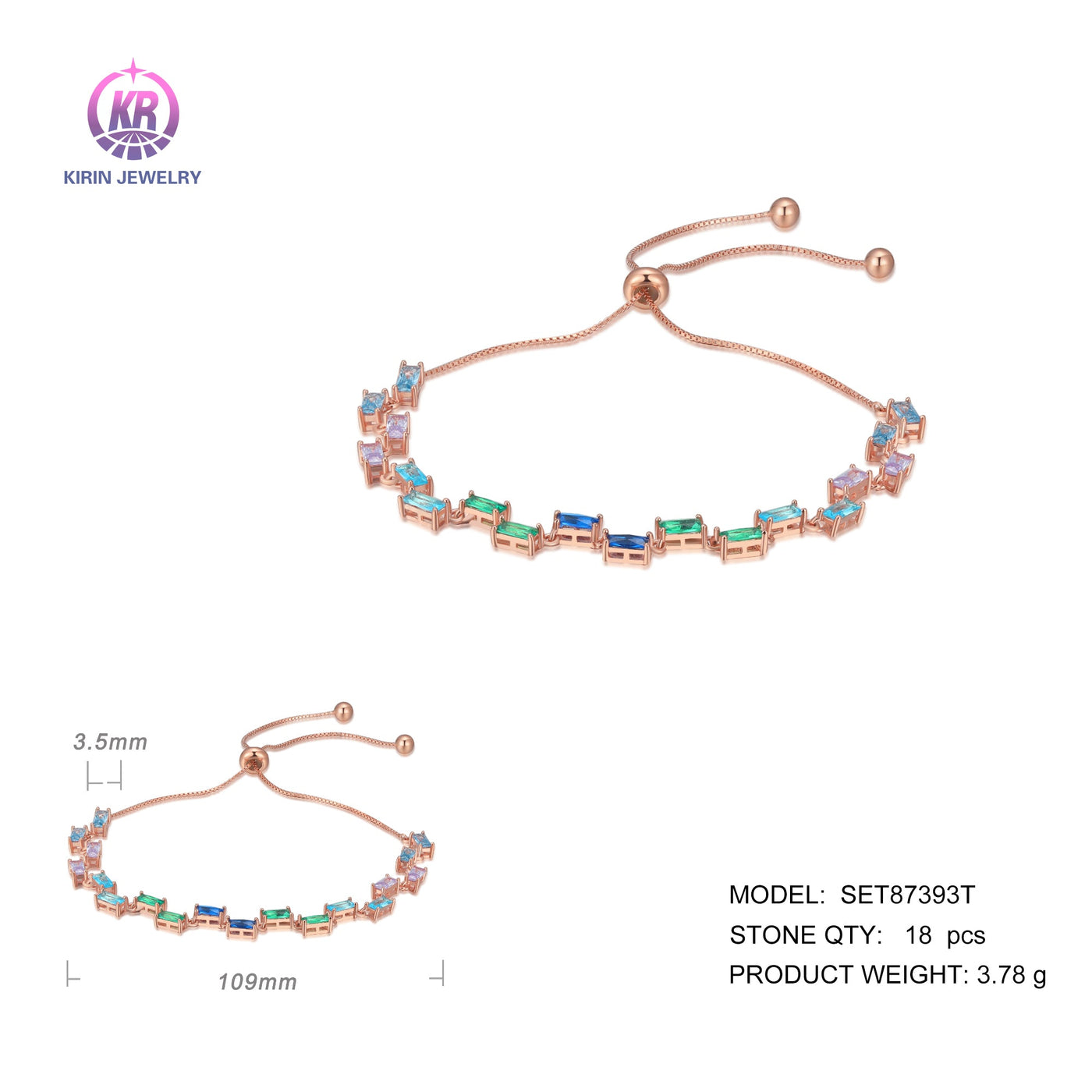 925 silver bracelet with rose gold plating color CZ SET87393T-2 Kirin Jewelry