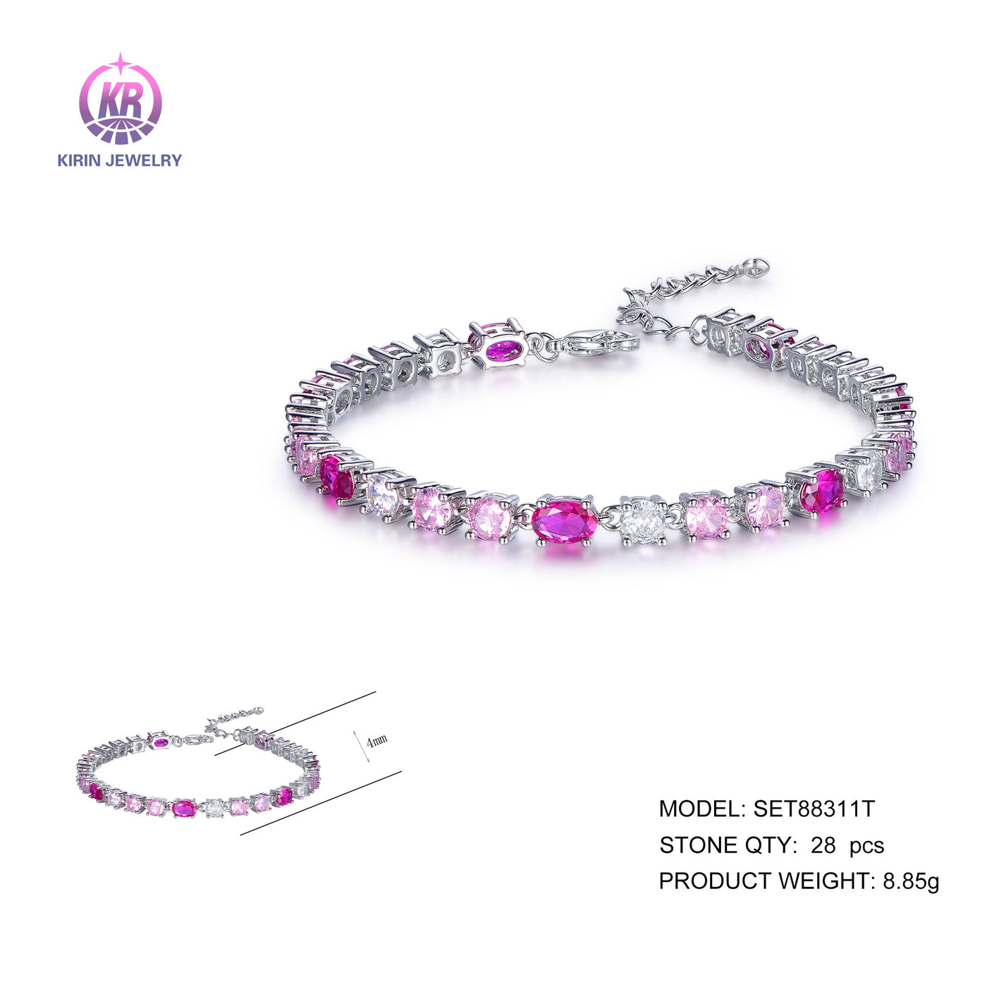 925 silver bracelet with rose gold plating color CZ SET88311T Kirin Jewelry