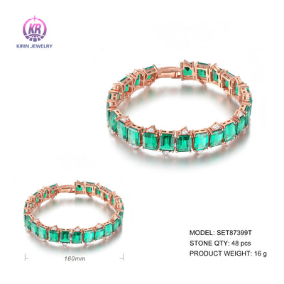 925 silver bracelet with rose gold plating emerald CZ SET87399T-2 Kirin Jewelry