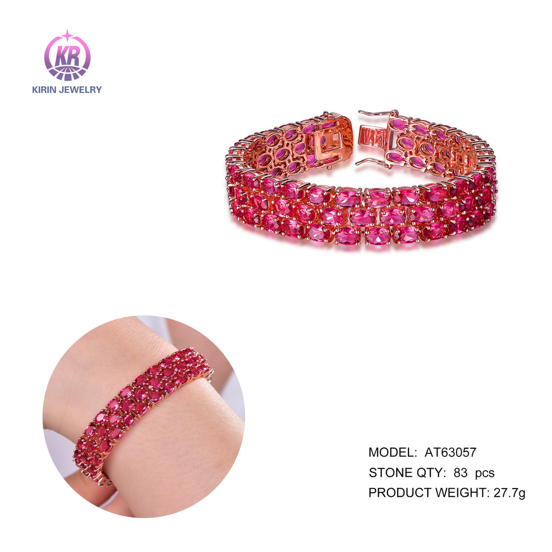925 silver bracelet with rose gold plating rose red CZ 63057