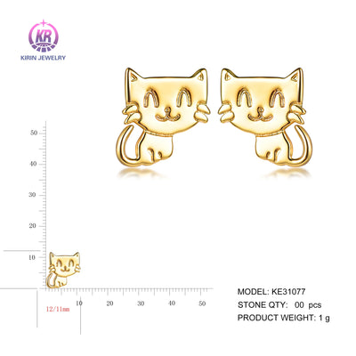 925 silver cat earring with 14K gold plating 31077 Kirin Jewelry