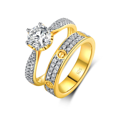925 silver couple rings wedding ring with gold plating 107028 Kirin Jewelry