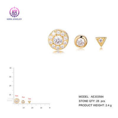 925 silver earring  set with 14K gold plating CZ 303584 Kirin Jewelry