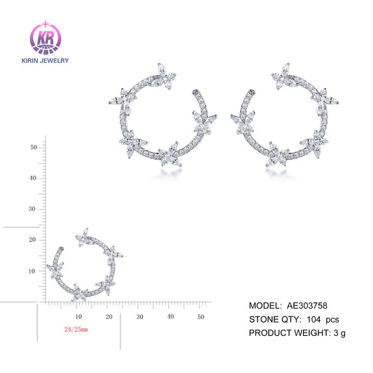 925 silver earring with rhodium palting CZ 303758 Kirin Jewelry