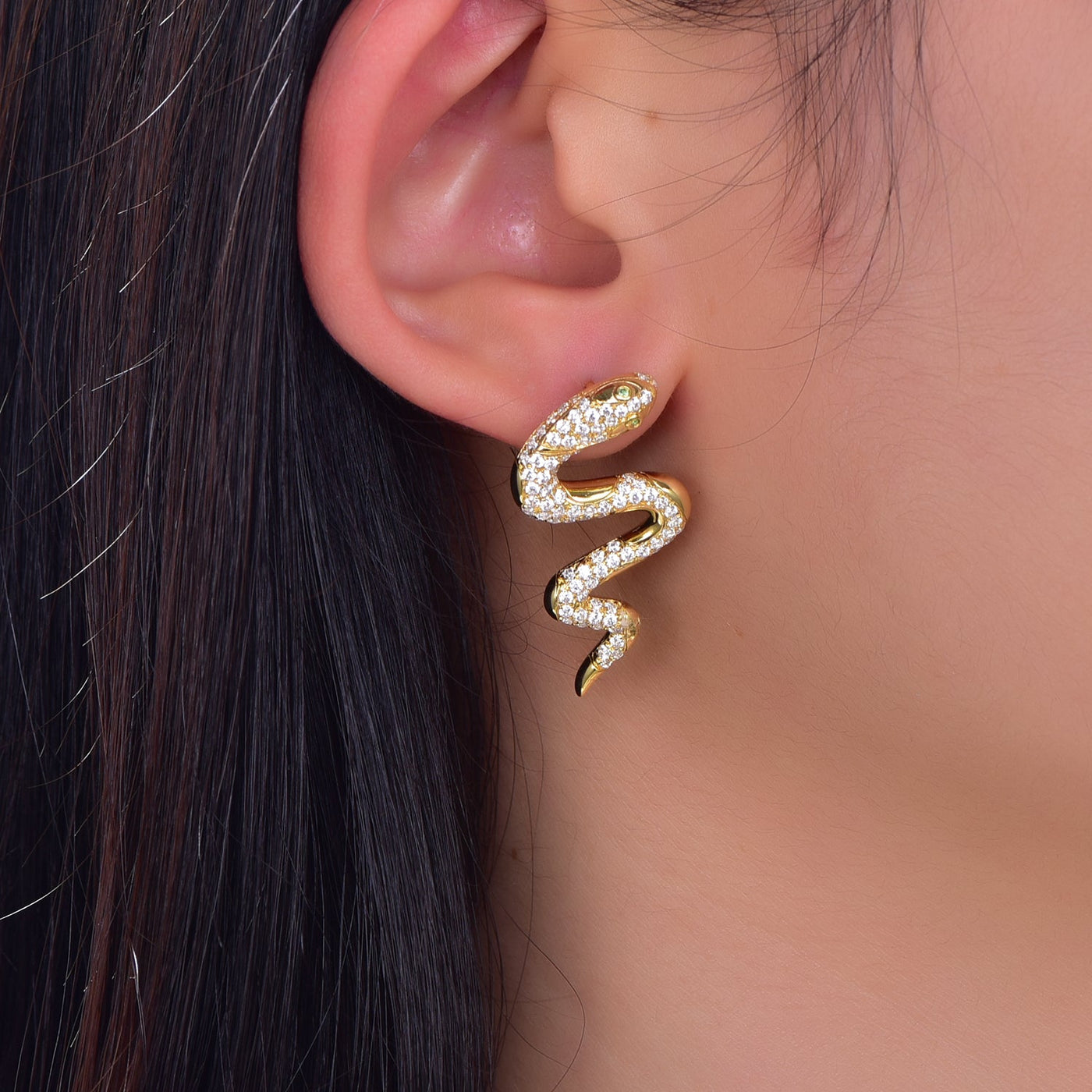 925 silver earrings with 14K gold plating CZ KE33004 Kirin Jewelry