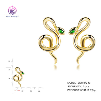 925 silver earrings with 14K gold plating CZ SET88423E Kirin Jewelry