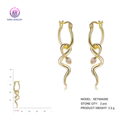 925 silver earrings with 14K gold plating CZ SET88426E Kirin Jewelry