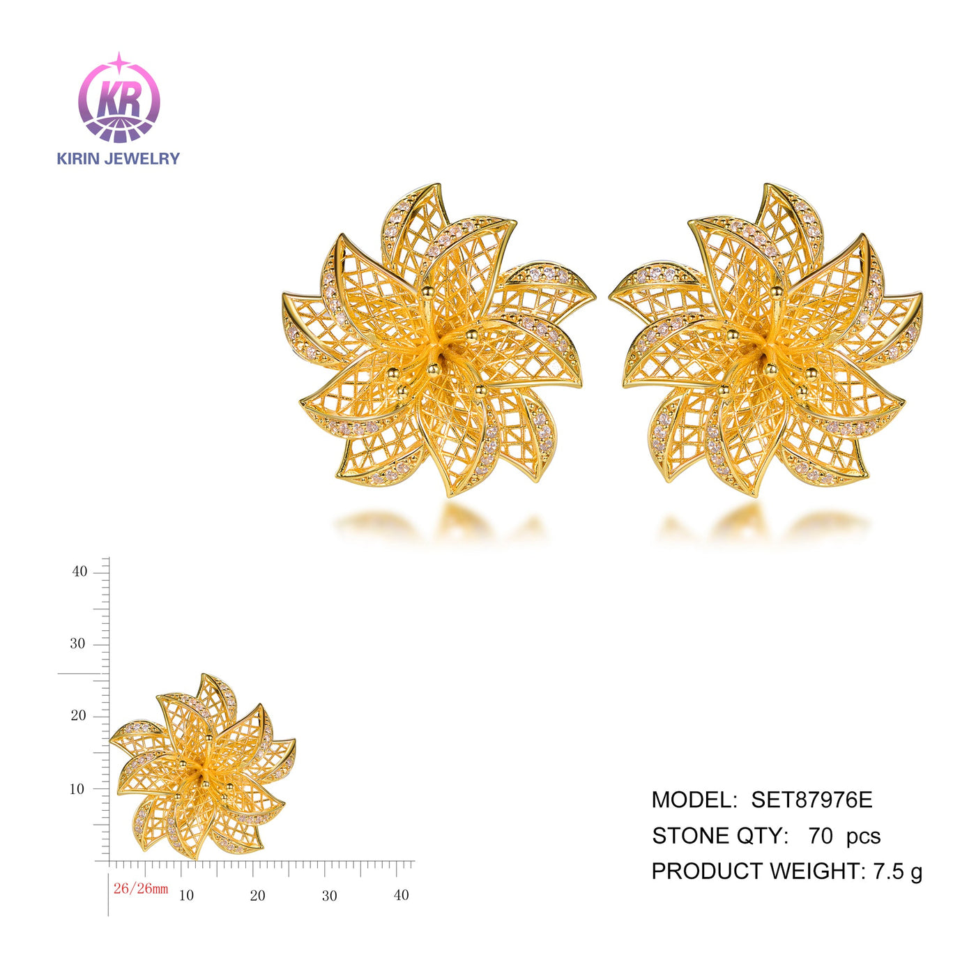 925 silver earrings with 2-tone plating rhodium and 14K gold SET87976E Kirin Jewelry
